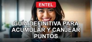 Mujer feliz canjeando puntos en el Club Fidelización de Entel desde su teléfono móvil.