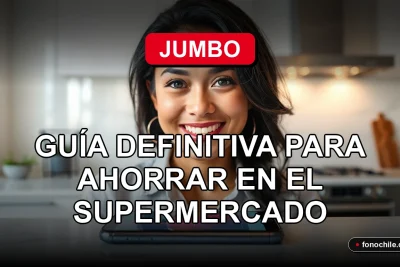 Mujer sonriente revisando los beneficios de Club Jumbo en su teléfono en la cocina.