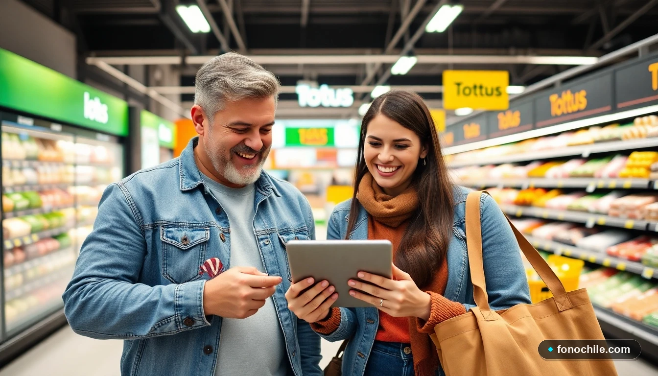 Familia chilena feliz usando la app Club Tottus para encontrar ofertas de carne en supermercado Tottus