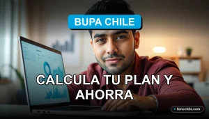 Hombre calculando su plan de cobertura dental internacional BUPA Chile 2026 en su computador portátil.