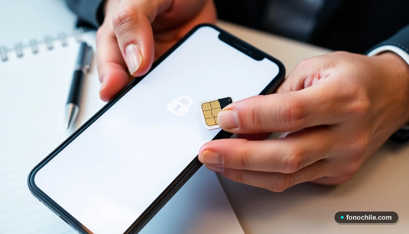 Hombre desbloqueando chip móvil con códigos PIN y PUK en Chile