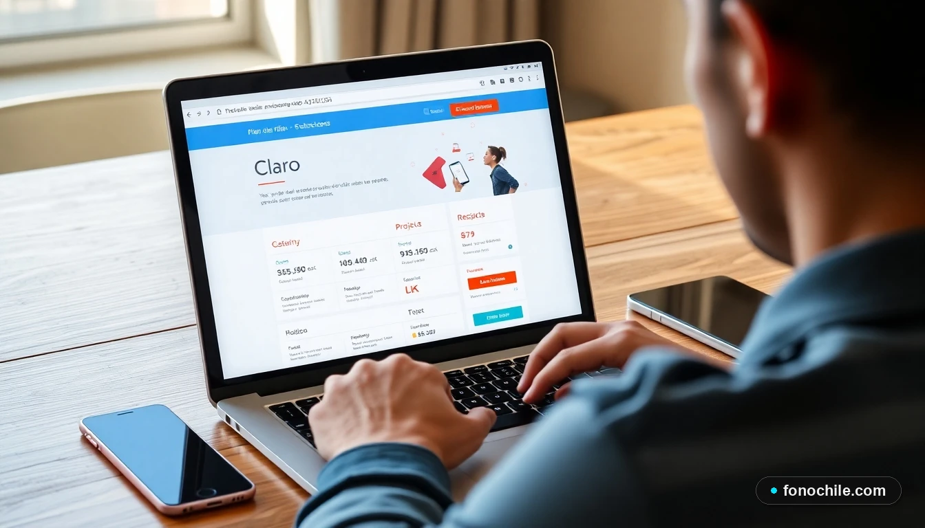 Persona gestionando el cambio de plan Claro desde su computador portátil en Chile
