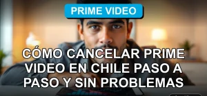Persona en Chile usando un teléfono móvil para gestionar su suscripción a Prime Video en una interfaz abstracta.