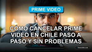 Persona en Chile usando un teléfono móvil para gestionar su suscripción a Prime Video en una interfaz abstracta.