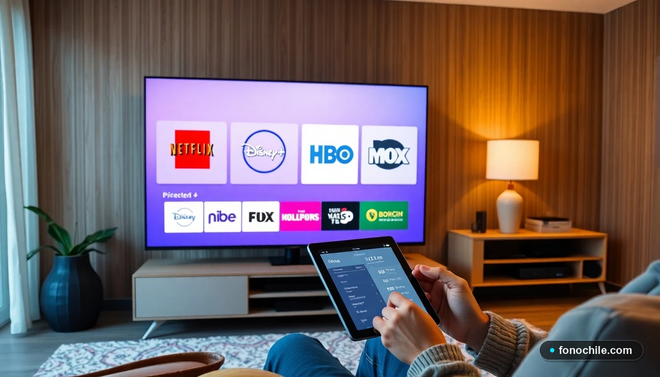 Comparación visual de planes de streaming en un living moderno en Chile