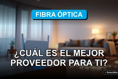 Comparativa de servicios de fibra óptica en Chile 2026 sobre fondo de sala moderna con conexión de red