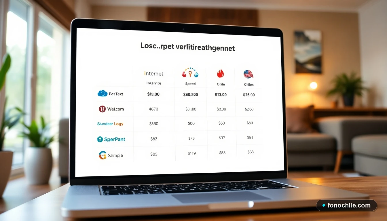 Infografía comparativa de proveedores de fibra óptica en Chile: VTR, Movistar, Entel, WOM y Claro.