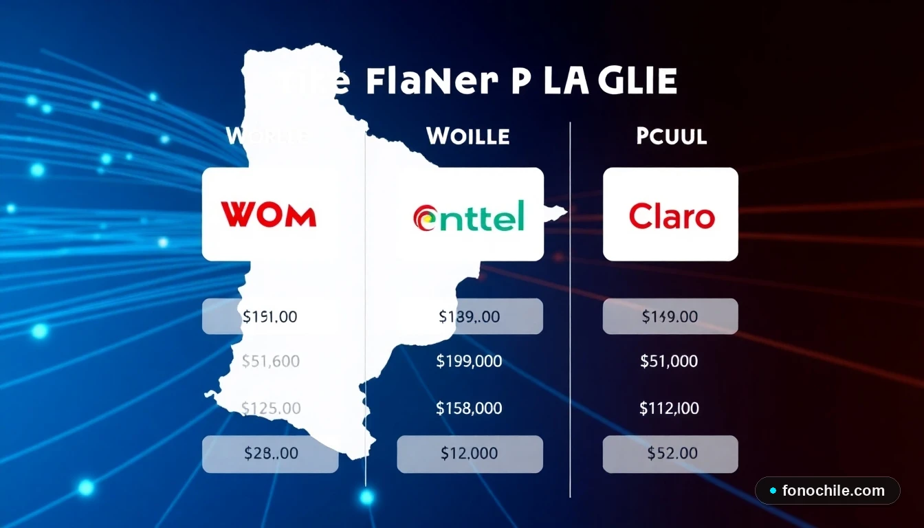 Infografía comparativa de planes de internet en Chile 2026: WOM, Movistar, Entel y Claro.