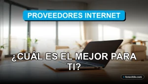 Comparativa de proveedores de internet en Chile 2026 sobre escritorio moderno con gráficos abstractos.