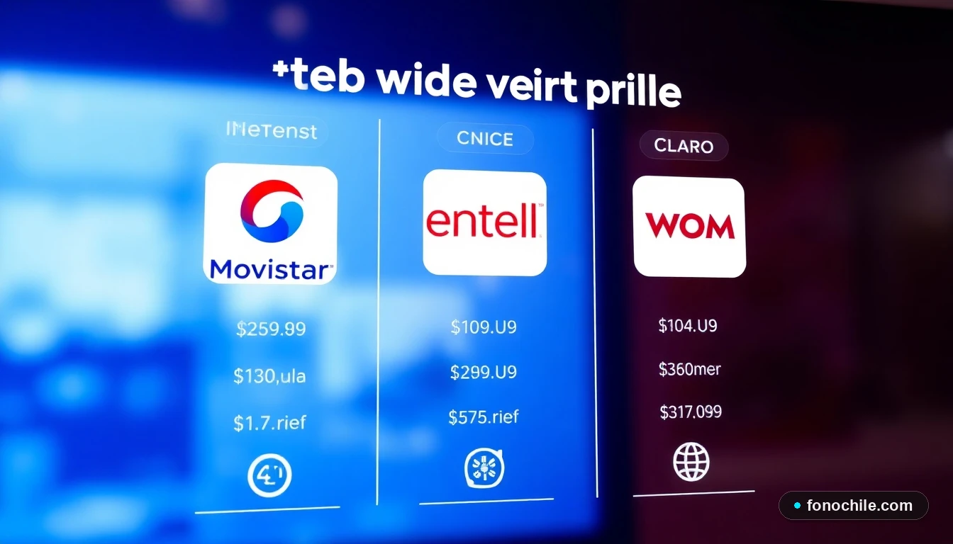 Infografía comparativa de proveedores de internet en Chile: Movistar, Entel, Claro y WOM.