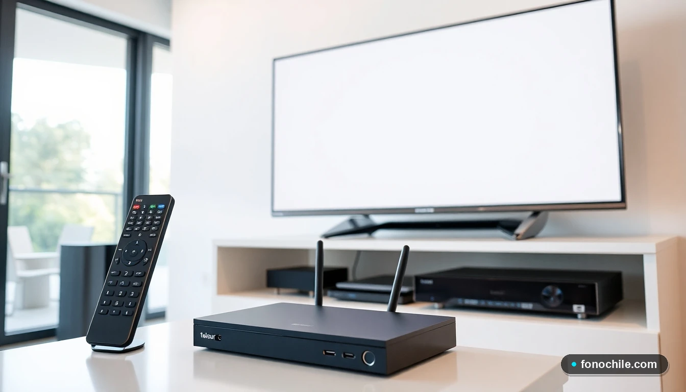 Configuración completa de equipos de entretenimiento Telsur en un living moderno chileno