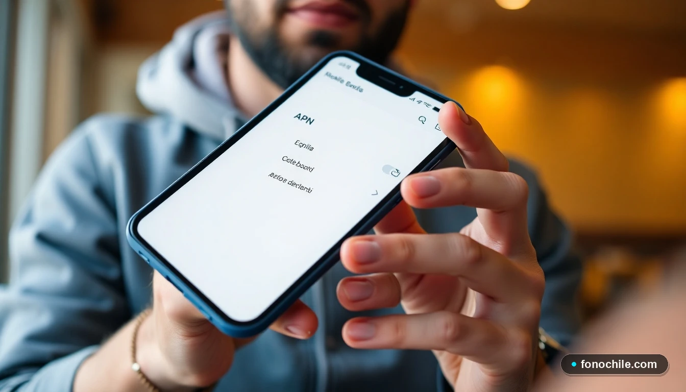 Persona configurando los ajustes de APN para internet móvil en un smartphone en Chile