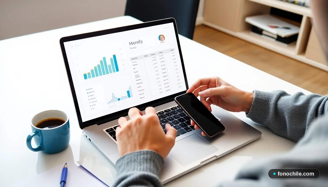 Persona en Chile gestionando su presupuesto mensual y finanzas personales en dispositivos digitales