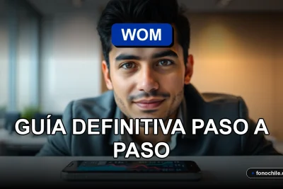 Hombre revisando su deuda con WOM en un teléfono inteligente, mostrando gráficos abstractos en la pantalla.