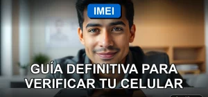 Hombre chileno verifica el IMEI de su teléfono móvil en un escritorio moderno.