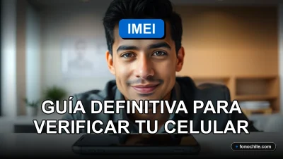 Hombre chileno verifica el IMEI de su teléfono móvil en un escritorio moderno.