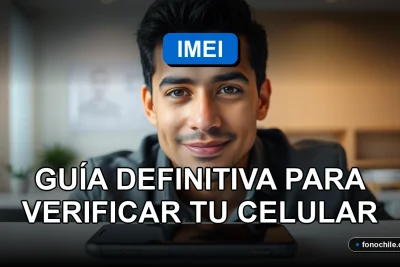 Hombre chileno verifica el IMEI de su teléfono móvil en un escritorio moderno.