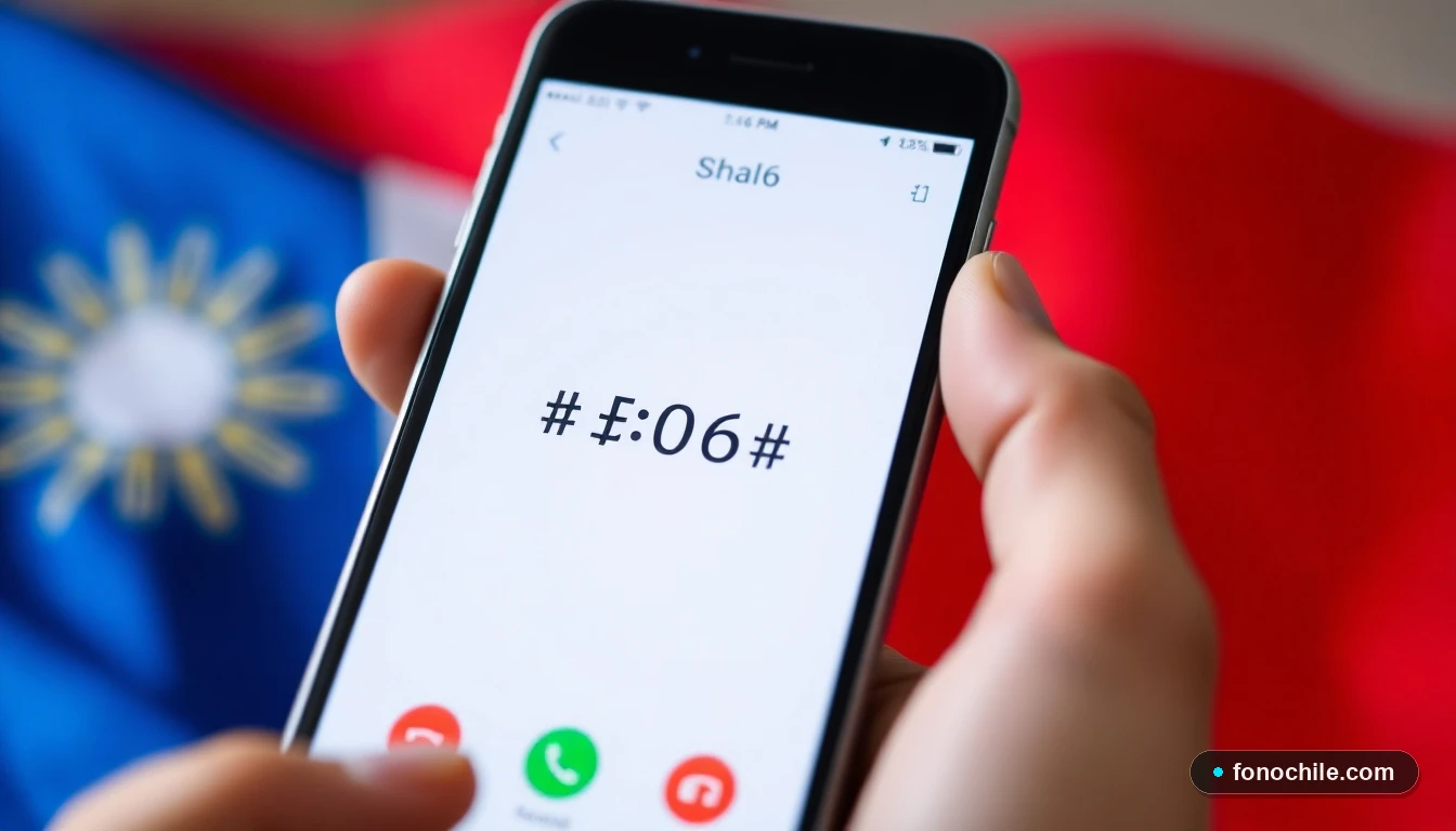 Persona consultando el código IMEI marcando *#06# en un teléfono móvil en Chile