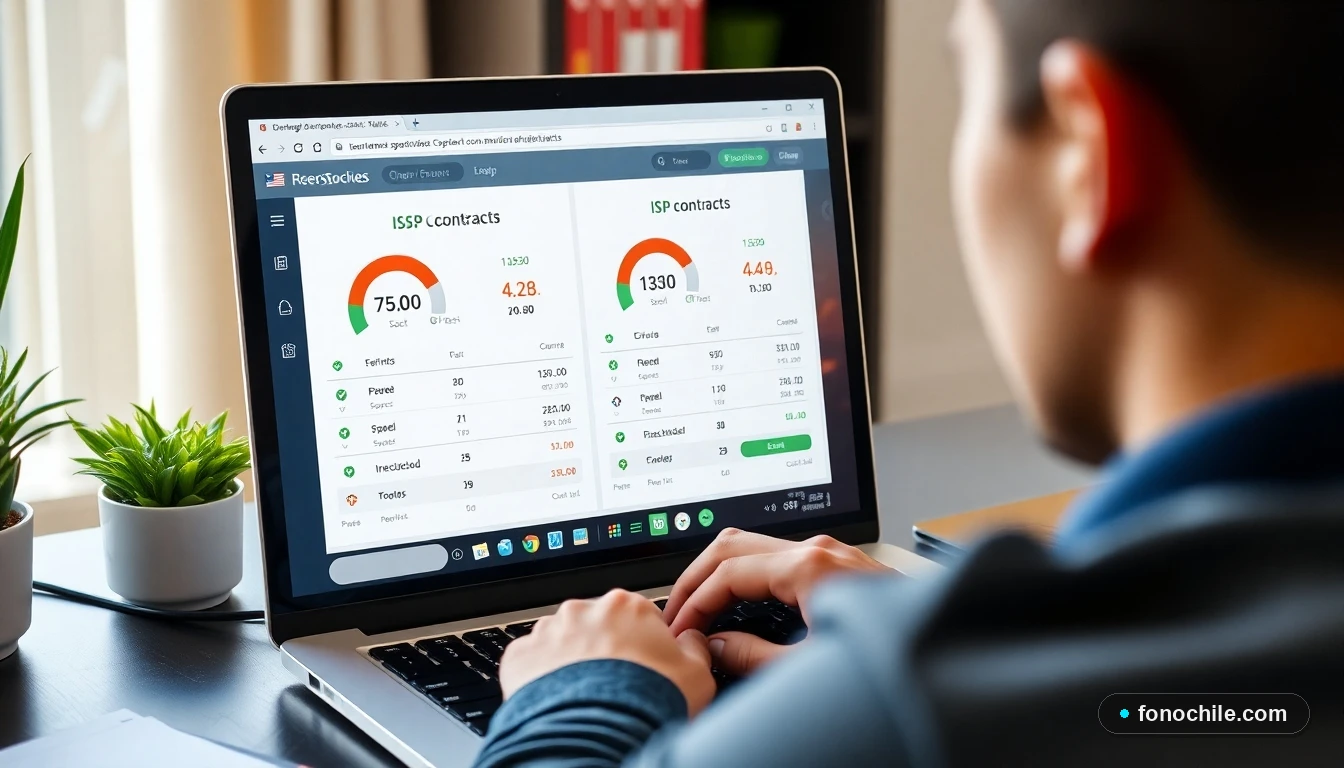 Persona comparando planes de internet y resultados de velocidad en Chile