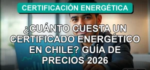Hombre hispano experto en certificación energética en Chile, mostrando un informe de eficiencia energética en su computador portátil.