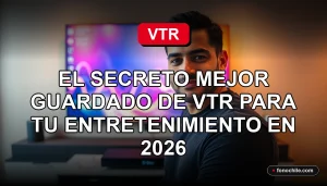 El decodificador D Box de VTR sobre una mesa moderna, mostrando gráficos abstractos de colores en la pantalla del televisor.