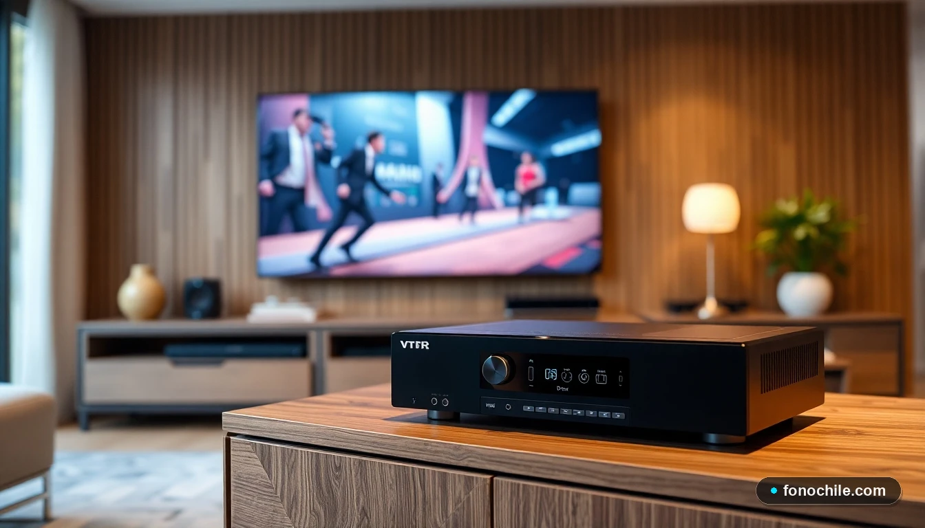 Decodificador D Box VTR moderno en sala de estar chilena, conectado a TV con fibra óptica.