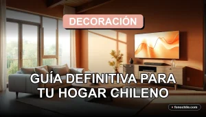 Guía de decoración de interiores moderna para el hogar chileno en 2026, mostrando un living con paleta de colores terrosos y diseño minimalista.