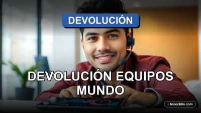 Proceso de devolución de equipos tecnológicos en Chile, gráficos abstractos en pantallas, servicio al cliente eficiente.