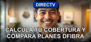 Hombre chileno sonriente mirando a la cámara con un fondo moderno, representando el servicio de DIRECTV Fibra.