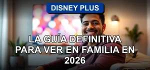 Una familia chilena disfruta de Disney Plus en su televisor en 2026, con contenido colorido y familiar en la pantalla.