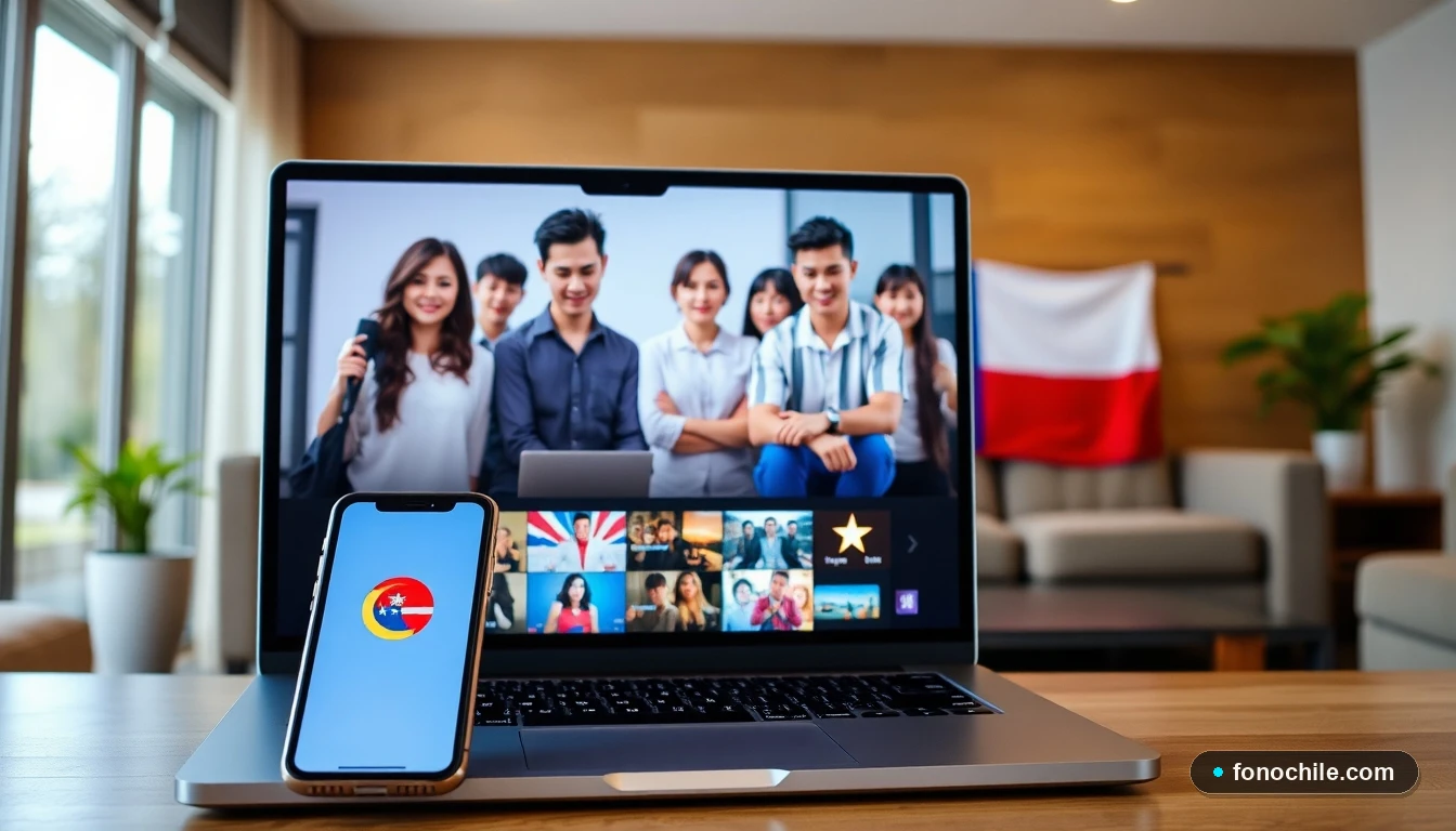 Persona viendo series chilenas gratis en laptop y smartphone en Chile