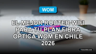 Router WiFi moderno para plan de fibra óptica WOM en una mesa de escritorio, mostrando conexión estable y rápida.