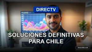 Soluciones para errores de DIRECTV en Chile, pantalla con gráficos abstractos y asesor técnico.
