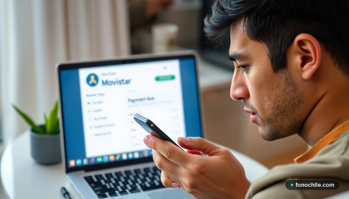 Cliente en Chile revisando notificación de pago pendiente de Movistar en su teléfono para evitar corte de servicio