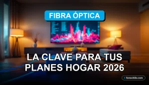 Conexión de fibra óptica moderna iluminando un hogar inteligente en Chile, representando velocidad y confiabilidad para 2026.