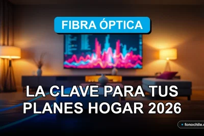 Conexión de fibra óptica moderna iluminando un hogar inteligente en Chile, representando velocidad y confiabilidad para 2026.