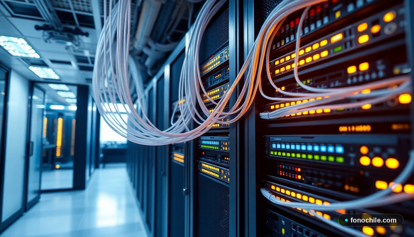 Infraestructura de fibra óptica en un centro de datos empresarial moderno en Chile