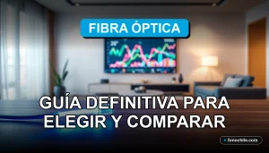 Guía comparativa de proveedores de fibra óptica en Chile para el año 2026, mostrando un cable de fibra óptica brillante en un entorno moderno.