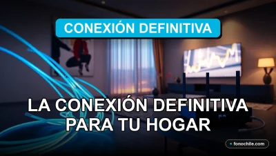 Fibra óptica de alta velocidad instalada en un hogar moderno en Chile, mostrando cables luminosos y un router con luces LED, representando la conexión a internet del futuro para 2026.