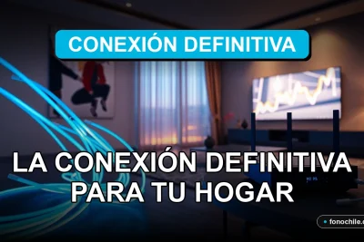 Fibra óptica de alta velocidad instalada en un hogar moderno en Chile, mostrando cables luminosos y un router con luces LED, representando la conexión a internet del futuro para 2026.