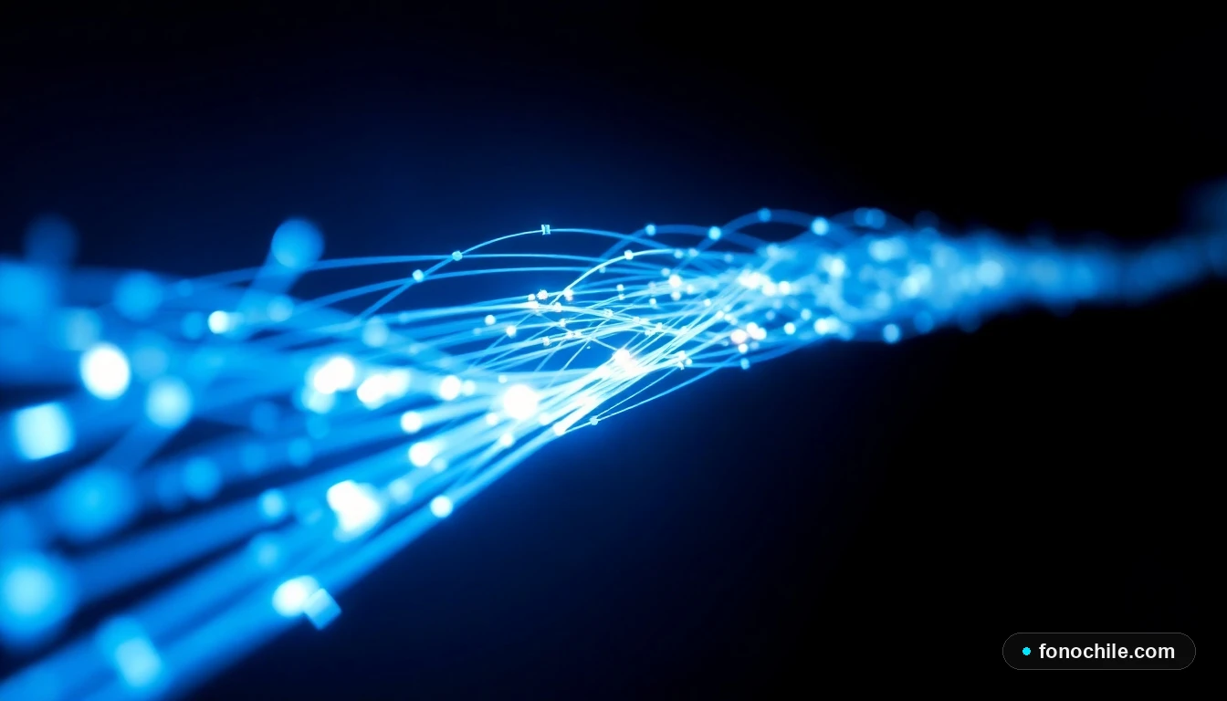 Cable de fibra óptica moderna transmitiendo datos a alta velocidad