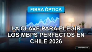 Fibra óptica moderna iluminada en un entorno de sala de estar en Chile, representando velocidad de internet y conectividad para el año 2026.