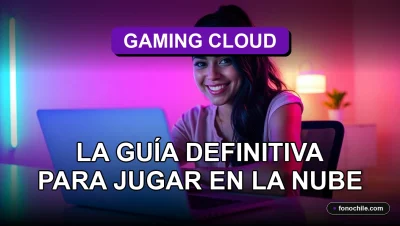 Joven chilena disfrutando de videojuegos en la nube con Gaming Cloud 2026 en su laptop, sin retrasos.