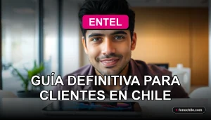 Cliente de Entel en Chile revisando la gestión de sus servicios móviles y de internet en una tablet, con gráficos abstractos en pantalla.