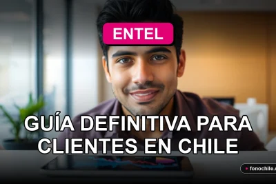 Cliente de Entel en Chile revisando la gestión de sus servicios móviles y de internet en una tablet, con gráficos abstractos en pantalla.
