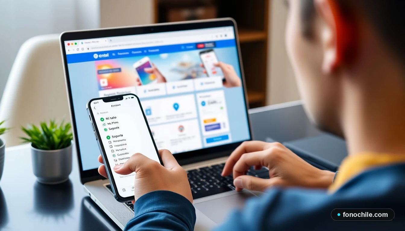 Persona gestionando sus servicios de telefonía e internet Entel desde múltiples dispositivos en Chile