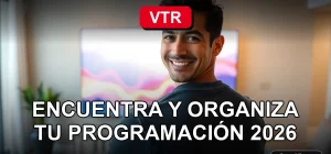 Guía de canales VTR 2026 en pantalla de televisor, organización de programación fácil y rápida.