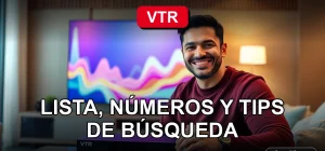 Guía completa de canales de televisión VTR 2026 mostrada en una pantalla con gráficos abstractos.