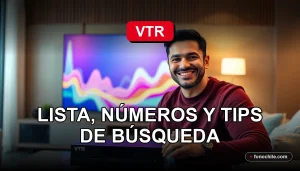 Guía completa de canales de televisión VTR 2026 mostrada en una pantalla con gráficos abstractos.