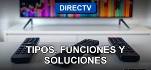 Guía completa de los controles remotos DIRECTV 2026, mostrando sus diferentes tipos y funciones sobre una mesa moderna.